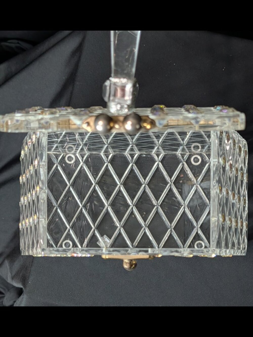 Unbelievable CHARLES KAHN Clear Lattice Rhinestone 1950s Lucite Purse, Good Cond - Picture 12 of 15